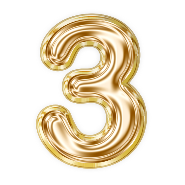3 Yaş Rakam Folyo Balon - Gold Renk - Büyük Boy