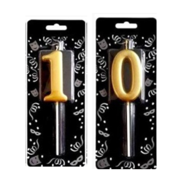 10 Yaş Rakam Mum - Pasta Mumu - Gold
