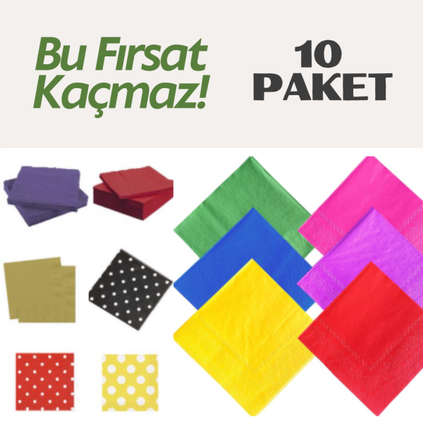 Toptan - Renkli Peçete - 10 Paket