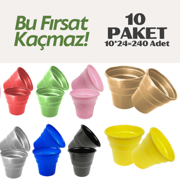 Toptan - Renkli Plastik Bardak - 10 Paket