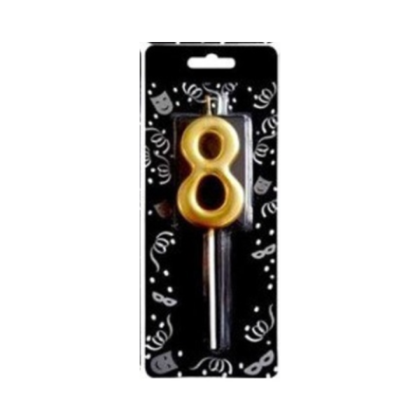 8 Yaş Rakam Mum - Pasta Mumu - Gold
